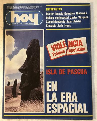Primera imagen del registro Revista HOY año VIII n°409. 20 mayo-26 mayo 1985. Isla de Pascua, en la era espacial