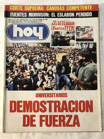 Primera imagen del registro Revista HOY año IX n°429. 7 octubre-13 octubre 1985. Universitarios, demostración de fuerza