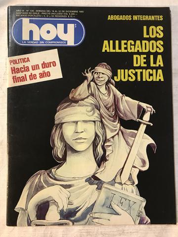 Primera imagen del registro Revista HOY año IX n°439. 16 diciembre-22 diciembre 1985. Los allegados de la Justicia