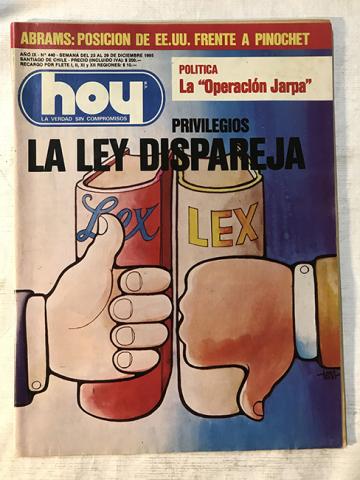 Primera imagen del registro Revista HOY año IX n°440. 23 diciembre-29 diciembre 1985. La ley dispareja