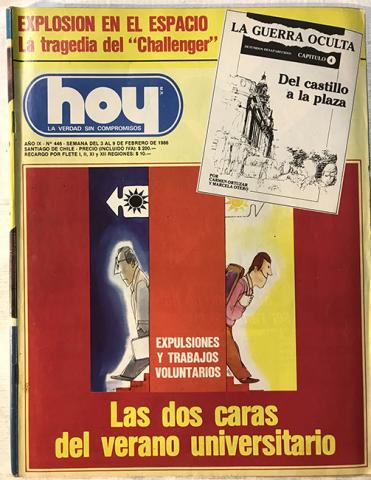 Primera imagen del registro Revista HOY año IX n°446. 3 febrero-9 febrero 1986. Las dos cara del verano universitario