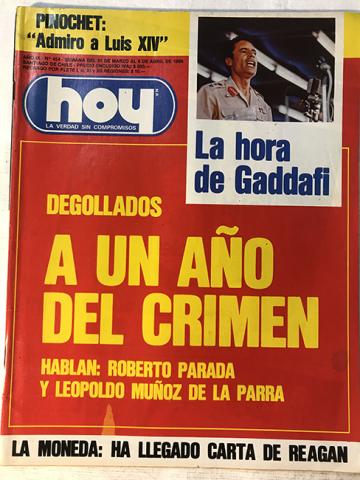 Primera imagen del registro Revista HOY año IX n°454. 31 marzo-6 abril 1986. Degollados,a un año del crimen