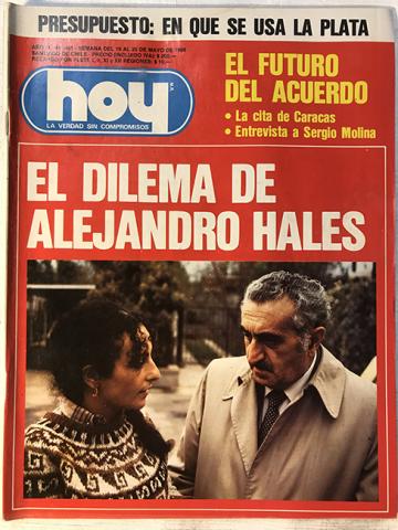 Primera imagen del registro Revista HOY año IX n°461. 19 mayo-25 mayo 1986. El dilema de Alejandro Hales