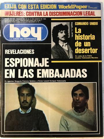 Primera imagen del registro Revista HOY año X n°475. 25 agosto-31 agosto 1986. Espionaje en las embajadas