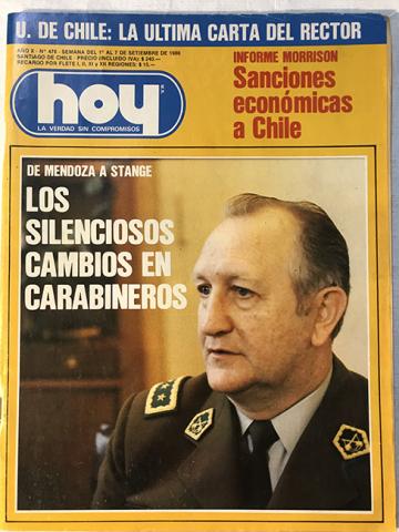Primera imagen del registro Revista HOY año X n°476. 1 septiembre-7 septiembre 1986. Los silenciosos cambios en Carabineros