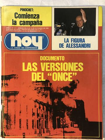 Primera imagen del registro Revista HOY año X n°477. 8 septiembre-14 septiembre 1986. Las versiones del "once"