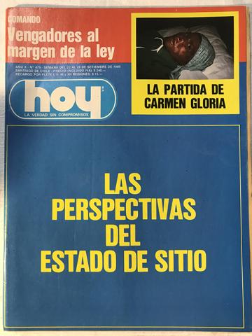 Primera imagen del registro Revista HOY año X n°479. 22 septiembre-28 septiembre 1986. Las perspectivas del estado de sitio