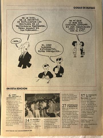 Primera imagen del registro Revista HOY año X n°486. 10 noviembre-16 noviembre 1986.