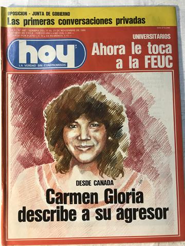 Primera imagen del registro Revista HOY año X n°487. 17 noviembre-23 noviembre 1986. Desde Canada, Carmen Gloria describe a su agresor