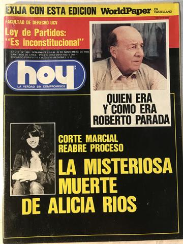 Primera imagen del registro Revista HOY año X n°488. 24 noviembre-30 noviembre 1986. La misteriosa muerte de Alicia Ríos