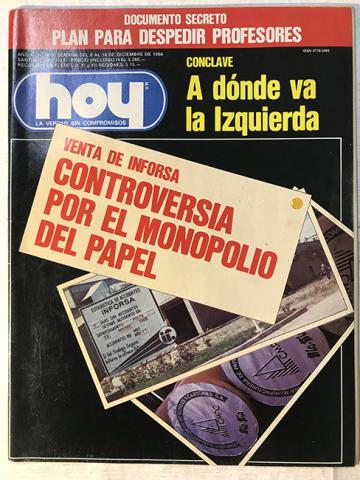 Primera imagen del registro Revista HOY año X n°490. 8 diciembre-14 diciembre 1986. Controversia por el monopolio del papel