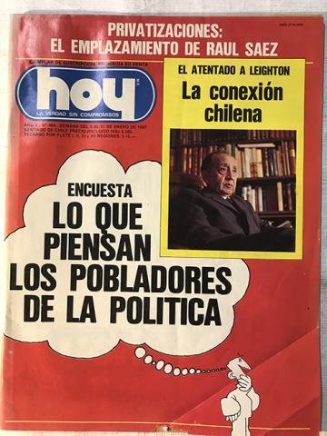 Primera imagen del registro Revista HOY año X n°494. 5 enero-11 enero 1987. Lo que piensan los pobladores de la política