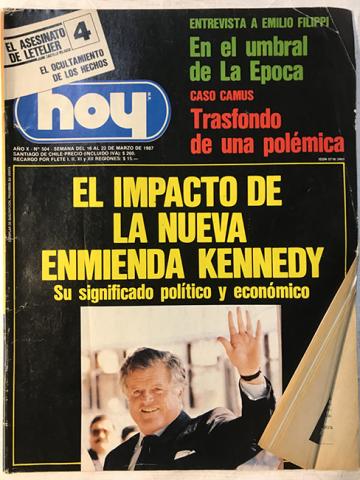 Primera imagen del registro Revista HOY año X n°504. 16 marzo-22 marzo 1987. El impacto de la nueva enmienda Kennedy
