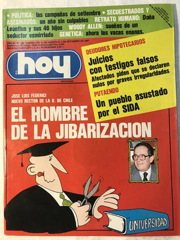 Primera imagen del registro Revista HOY año XI n°528. 31 agosto-5 septiembre 1987. Eñ hombre de la jibarización