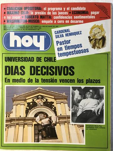 Primera imagen del registro Revista HOY año XI n°532. 28 septiembre-4 octubre 1987. Universidad de Chile, días decisivos