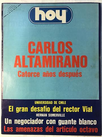 Primera imagen del registro Revista HOY año XI n°537. 2 noviembre-8 noviembre 1987. Carlos Altamirano, catorce años depués