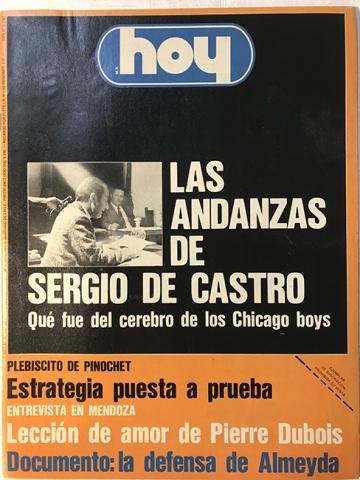 Primera imagen del registro Revista HOY año XI n°538. 9 noviembre-15 noviembre 1987. Las andanzas de Sergio de Castro