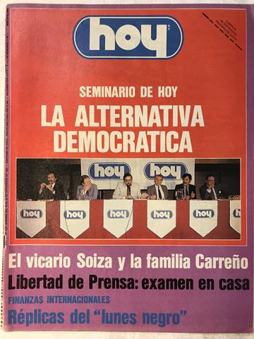 Primera imagen del registro Revista HOY año XI n°539. 16 noviembre-22 noviembre 1987. La alternativa democrática