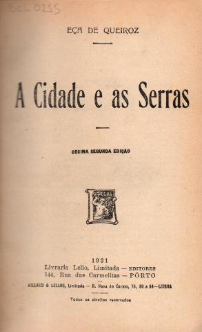 Primera imagen del registro A cidade e as serras