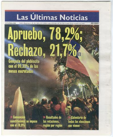 Primera imagen del registro Periódico Las Últimas Noticias: Apruebo 78.2%, Rechazo 21.7%. 26 de octubre de 2020