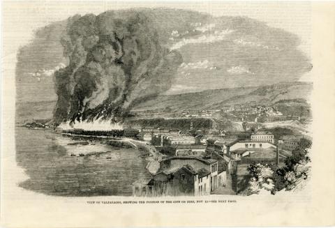 Primera imagen del registro View of Valparaiso, Showing the Portion of the City on Fire