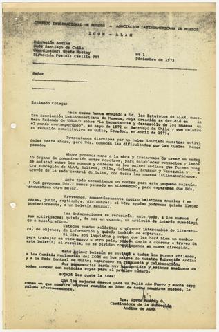 Primera imagen del registro Boletín de la Subregión Andina n° 1 diciembre 1973. ALAMANDINO