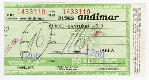 Primera imagen del registro Pasaje Interurbano Andimar Curico-Santiago