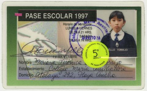 Primera imagen del registro Pase escolar V región 1997 perteneciente a Mariana Tello