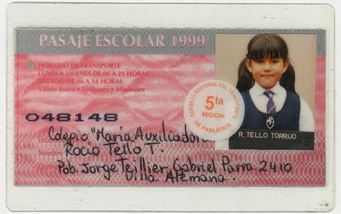 Primera imagen del registro Pase escolar V región 1999 perteneciente a Rocio Tello