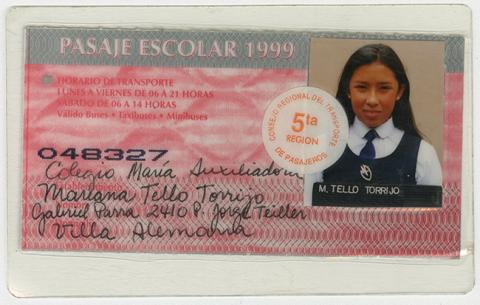 Primera imagen del registro Pase escolar V región 1999 perteneciente a Mariana Tello