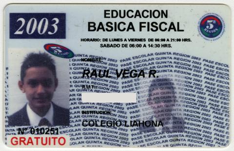 Primera imagen del registro Pase escolar V región 2003 perteneciente a Raúl Vega
