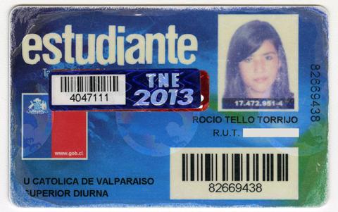 Primera imagen del registro Tarjeta Nacional Estudiantil 2013 perteneciente a Rocio Tello