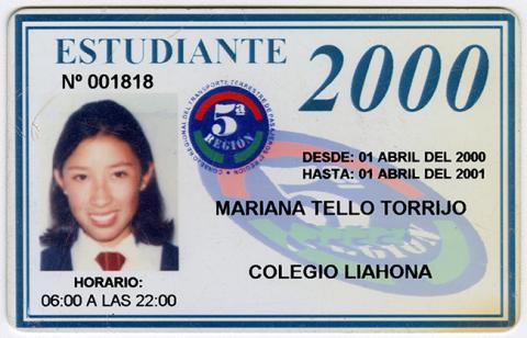 Primera imagen del registro Pase escolar V región 2000 perteneciente a Mariana Tello