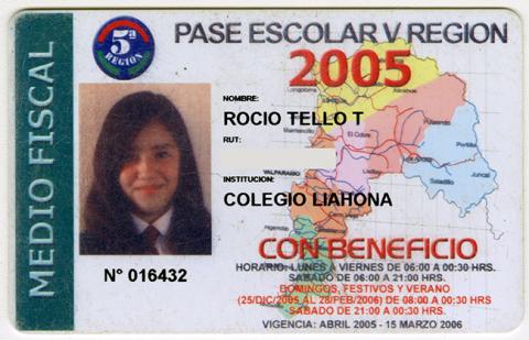 Primera imagen del registro Pase escolar V región 2005 perteneciente a Rocio Tello