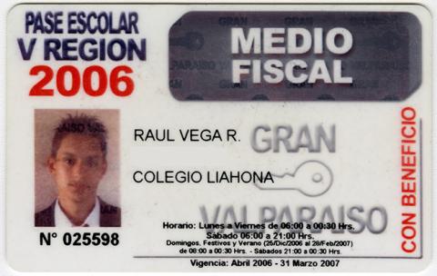 Primera imagen del registro Pase escolar V región 2006 perteneciente a Raúl Vega