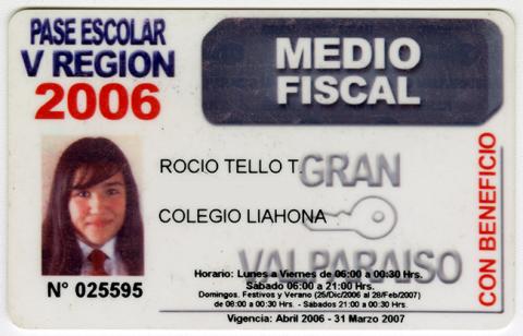Primera imagen del registro Pase escolar V región 2006 perteneciente a Rocio Tello