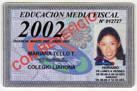 Primera imagen del registro Pase escolar V región 2002 perteneciente a Mariana Tello