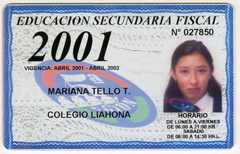 Primera imagen del registro Pase escolar V región 2001 perteneciente a Mariana Tello