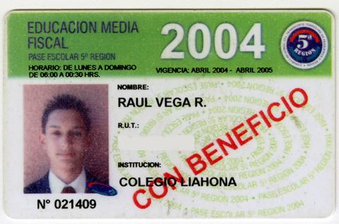 Primera imagen del registro Pase escolar V región 2004 perteneciente a Raúl Vega