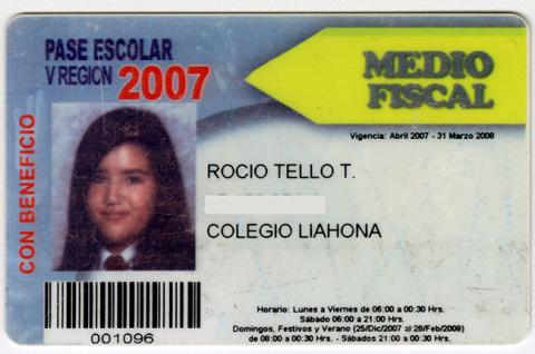 Primera imagen del registro Pase escolar V región 2007 perteneciente a Rocio Tello