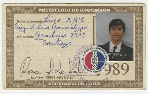 Primera imagen del registro Pase escolar 1989 perteneciente a Benjamín Páez