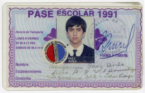 Primera imagen del registro Pase escolar 1991 perteneciente a Benjamín Páez