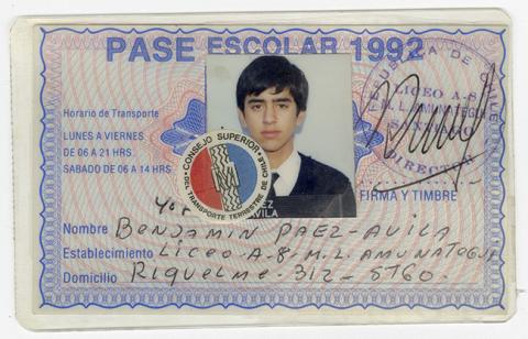 Primera imagen del registro Pase escolar 1992 perteneciente a Benjamín Páez