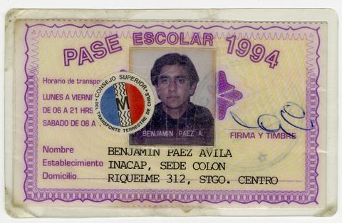 Primera imagen del registro Pase escolar 1994 perteneciente a Benjamín Páez
