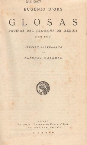 Primera imagen del registro Glosas, páginas del glosari de xenius (1906 - 1917)