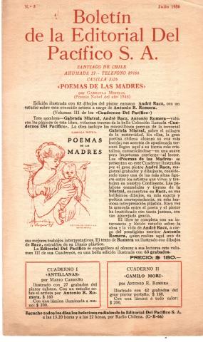 Primera imagen del registro Boletín de la editorial del Pacifico S.A. "Poemas de las Madres"