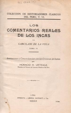 Primera imagen del registro Los Comentarios reales de los Incas. Tomo 6
