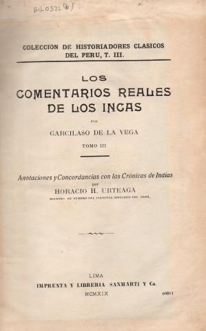 Primera imagen del registro Los Comentarios reales de los Incas. Tomo 3