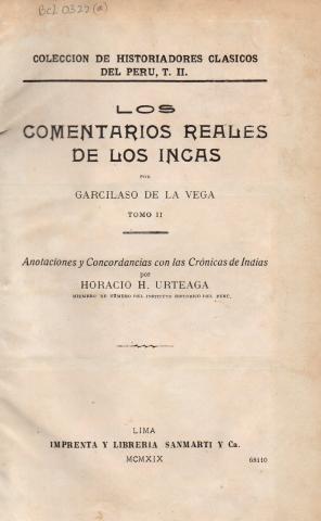 Primera imagen del registro Los Comentarios reales de los Incas. Tomo 2
