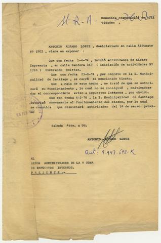 Primera imagen del registro Comunica reanudacion de actvidades. Antonio Alfaro López